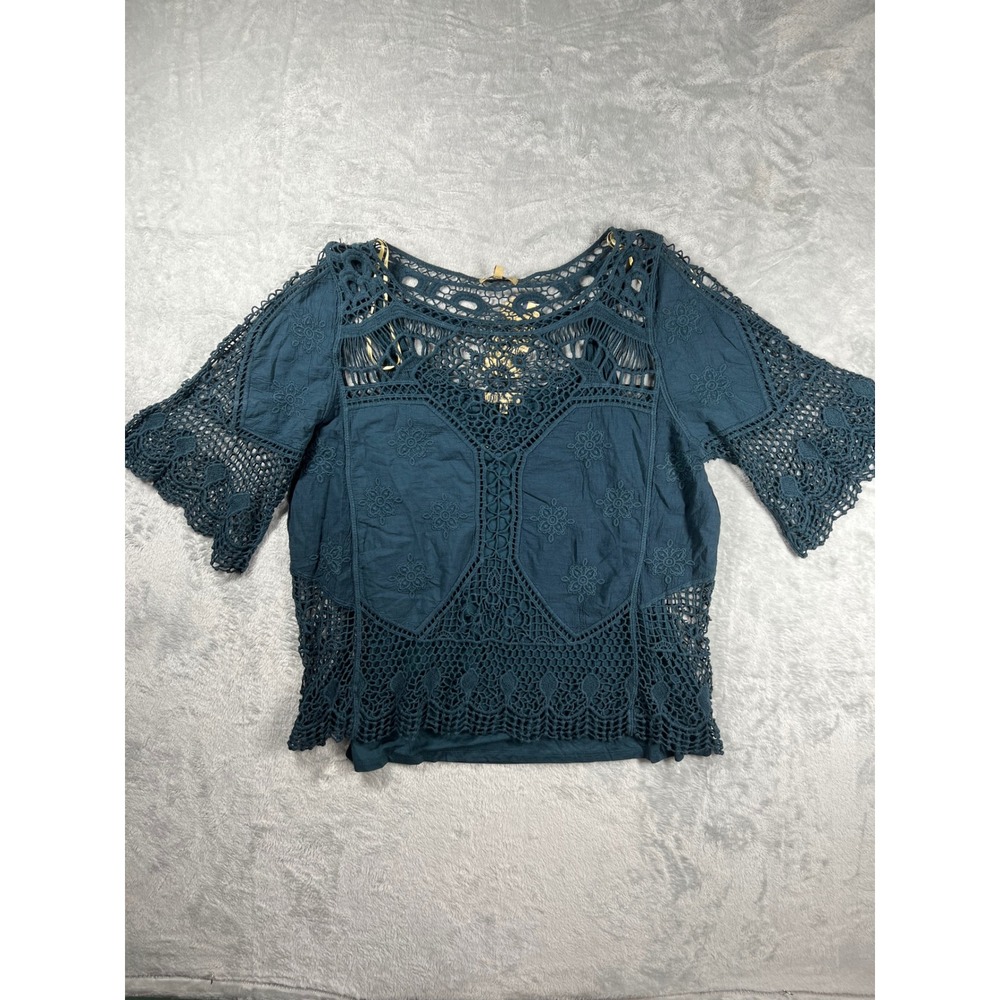 Democracy Womens Crochet Lace Embroidered Boho Top Teal Red B90263I5E XL Lot 2 - Picture 7 of 11